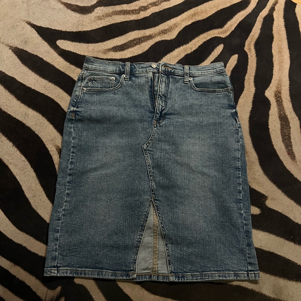 Denim Midi Skirt with Front Slit